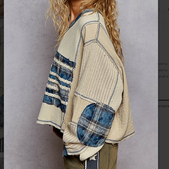 POL Star Studded Flag Color Block Reverse Stitch Long Sleeve Top - Picture 4 of 5